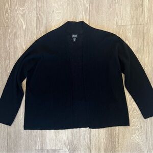 Eileen Fisher 100%  Black Wool Cardigan Women L Italian Yarn Knit Open